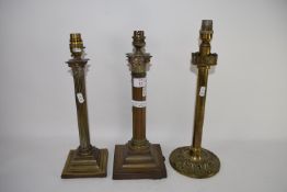 THREE BRASS COLUMNS FOR LAMPS