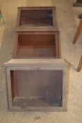 THREE SMALL WOODEN DISPLAY CASES, EACH APPROX 49CM