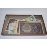 BOX CONTAINING PAPER MONEY, SOME ENGLISH, CHINESE AND POLISH