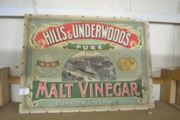 CARDBOARD ADVERTISING SIGN FOR HILLS & UNDERWOOD MALT VINEGAR