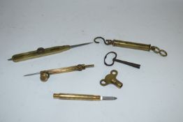 SMALL TRAY CONTAINING SELECTION OF TECHNICAL DRAWING INSTRUMENTS AND KEYS FOR CLOCKS