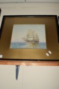 WATERCOLOUR OF A SAILING SHIP SIGNED LOWER LEFT F LEWIS 1924