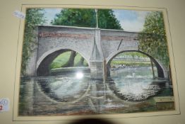 PRINT OF A WINTER SCENE SIGNED SHREEVE AND FURTHER PICTURE OF A BRIDGE