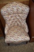 FLORAL UPHOLSTERED MAHOGANY FRAMED BUTTON BACK CHAIR, HEIGHT APPROX 93CM