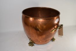 LARGE COPPER JARDINIERE WITH BRASS FEET