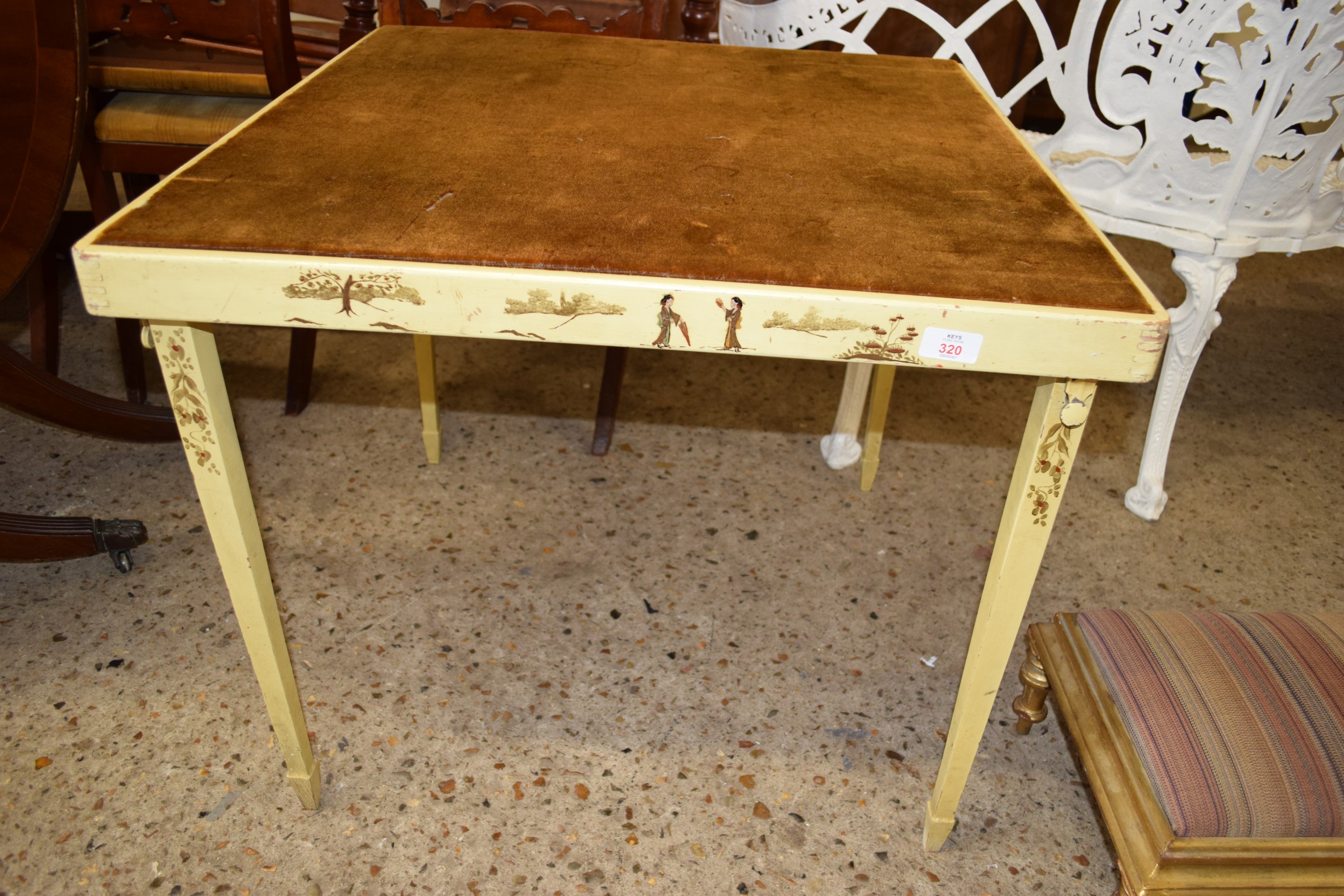 EARLY TO MID-20TH CENTURY FOLDING CARD TABLE WITH PAINTED DECORATION, APPROX 71CM SQUARE
