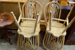 SET OF FOUR MODERN PINE WHEEL BACK CHAIRS