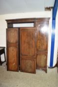 MAHOGANY EFFECT BREAK FRONT TRIPLE WARDROBE WITH GREEK KEY DECORATION TO THE PEDIMENT, WIDTH