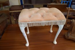 SMALL UPHOLSTERED DRESSING TABLE STOOL WITH MOULDED DECORATION, WIDTH APPROX 45CM