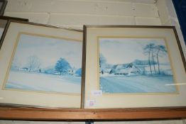 PAIR OF PRINTS OF LANDSCAPES IN SILVER WOODEN FRAMES