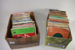TWO BOXES OF RECORDS, 45RPM, MAINLY POP MUSIC