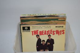 BOX CONTAINING 45RPM RECORDS, MAINLY POP MUSIC, INCLUDING THE BEATLES HITS, FROM ME TO YOU, PLEASE