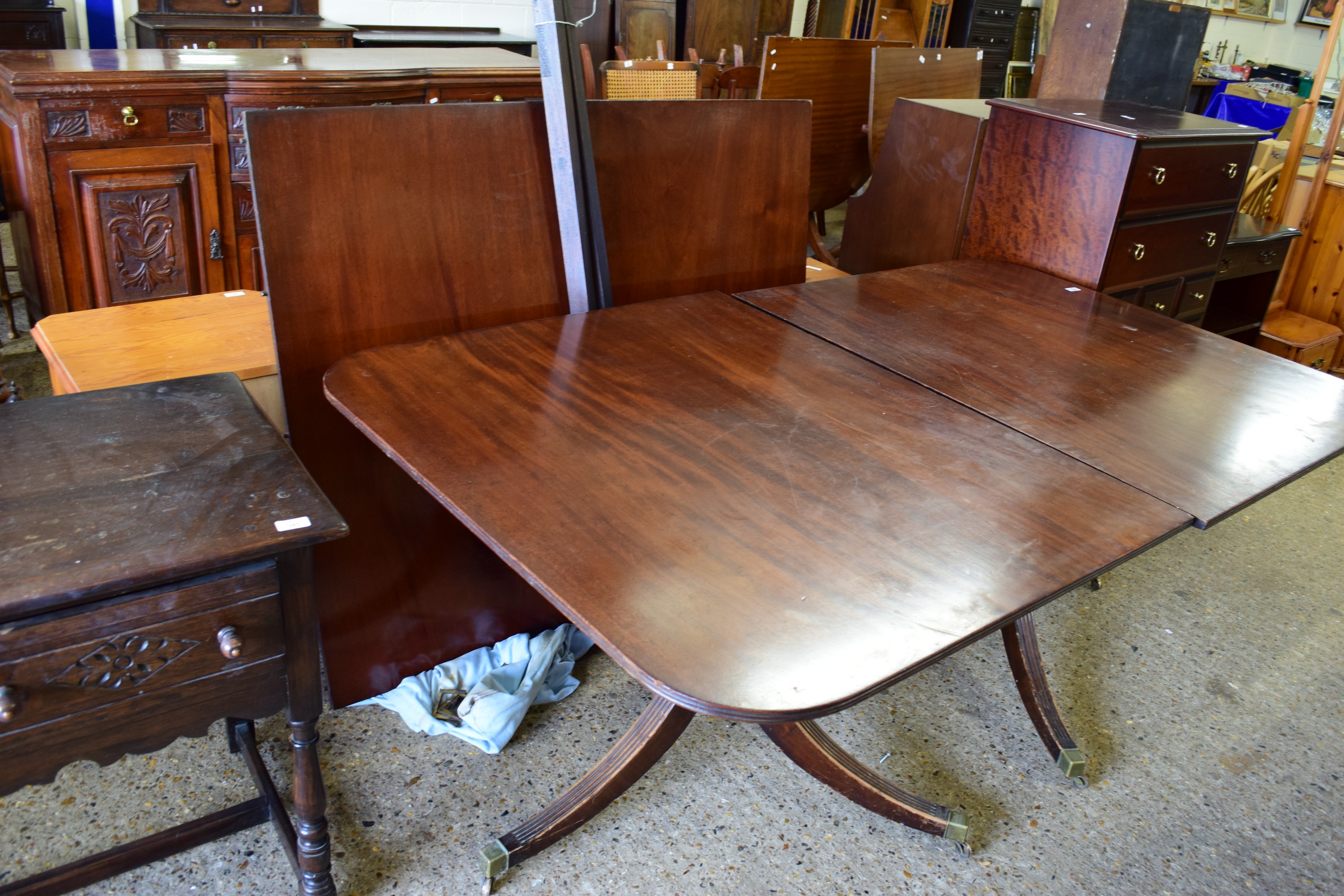 REPRODUCTION MAHOGANY D-END TWIN PEDESTAL DINING TABLE, APPROX 188CM, TOGETHER WITH TWO ADDITIONAL - Image 2 of 2