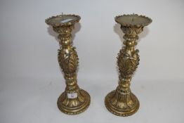 PAIR OF WOODEN CARVED CANDLESTICKS