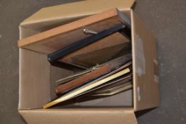 BOX CONTAINING PICTURE FRAMES AND SOME PRINTS