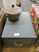 DESK TOP SINGLE DRAWER METAL FILING CABINET AND A COPPER LINED TEA POT