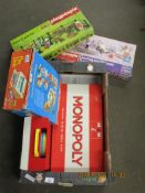 BOX OF CHILDREN'S TOYS TO INCLUDE MONOPOLY AND TWO BOXED PLAY PEOPLE SETS