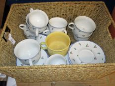 BASKET CONTAINING A PART POLISH MADE WHITE AND FLORAL DESIGN TEA SET