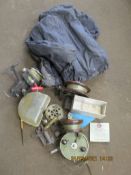 BAG CONTAINING VARIOUS FISHING EQUIPMENT TO INCLUDE REELS ETC