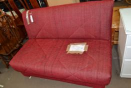 MODERN RED UPHOLSTERED PULL-OUT SOFA BED AND INSTRUCTION MANUAL, 150CM WIDE