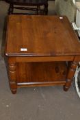 MODERN STAINED PINE COFFEE TABLE WITH LOWER TIER SHELF, 53CM WIDE