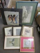 SELECTION OF VARIOUS FRAMED PICTURES INCLUDING PRINT OF SAILING SHIP, SPY ILLUSTRATIONS ETC