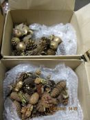 TWO SMALL BOXES OF PINE CHRISTMAS DECORATIONS