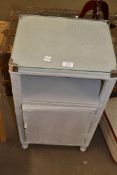 LLOYD LOOM TYPE HEAVILY HEAVILY OVERPAINTED BEDSIDE CABINET WITH GLASS TOP, 70CM HIGH