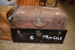 VINTAGE PINE FRAMED TRAVEL TRUNK, APPROX 66CM, TOGETHER WITH A METAL TRAVELLING TRUNK, LENGTH APPROX