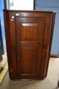 19TH CENTURY PANELLED OAK WALL CUPBOARD WITH SHELVED INTERIOR, WIDTH APPROX 73CM MAX