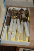 BOX CONTAINING MOTHER OF PEARL TYPE HANDLED CUTLERY