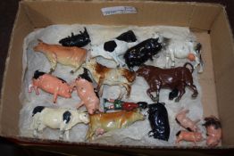 SMALL BOX CONTAINING METAL FARMYARD ANIMALS