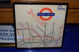 FRAMED MAP OF THE UNDERGROUND FROM FINCHLEY CENTRAL