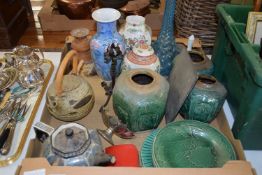 CERAMIC ITEMS, ROYAL DOULTON SERIES WARE TEA POT AND COVER, ORIENTAL POTTERY, GREEN GLAZED JARS,
