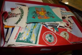 BOX CONTAINING PENNANTS, VARIOUS CAMPING CLUBS ETC