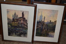TWO PRINTS OF NORWICH SCENES, BISHOPS BRIDGE AND THE GARNET WOLSEY AND MARKET, NORWICH 1915,