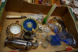 BOX CONTAINING GLASS WARES AND CERAMICS INCLUDING CROWN DERBY CUP AND SAUCER