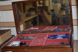 WOODEN BOX CONTAINING COSTUME JEWELLERY