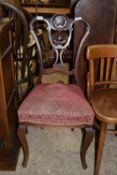 UPHOLSTERED BEDROOM CHAIR WITH GOOD QUALITY CARVING, HEIGHT APPROX 96CM