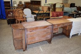 THREE PIECE MID-20TH CENTURY BEDROOM SUITE, COMPRISING MIRROR BACK DRESSING TABLE, CHEST OF