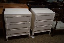 PAIR OF PAINTED SMALL CHESTS OF THREE DRAWERS, EACH WIDTH APPROX 61CM