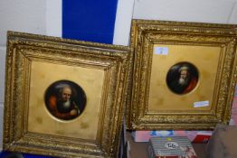 PAIR OF PICTURES IN GILT FRAMES, THE CENTRE WITH PICTURES OF SCRIBES (REPRODUCTION)