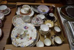 VARIOUS CERAMICS, SOME 19TH CENTURY DECORATED WITH FLOWERS ON BLUE GROUND, ALSO DERBY CUPS ETC