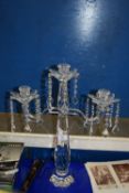 GLASS CANDELABRA WITH THREE SCONCES AND DROPLETS