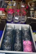 BOXED SET OF WINE GLASSES TOGETHER WITH A FURTHER SET OF GLASSES AND FLUTES