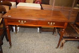 19TH CENTURY MAHOGANY SIDE TABLE RAISED ON TURNED LEGS WITH TWO DRAWERS BENEATH, LENGTH APPROX