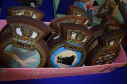 BOX CONTAINING NAVAL SHIPS BADGES INCLUDING HUMBER, CARON, BLACKWATER ETC