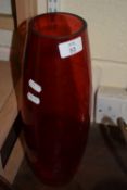 LARGE RED GLASS FLOWER VASE