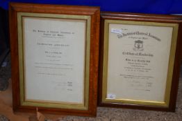 CERTIFICATE FOR INSTITUTE OF ACCOUNTANTS AND FURTHER CERTIFICATE, BOTH IN LIGHT OAK FRAMES