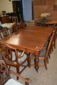 VICTORIAN EXTENDING MAHOGANY DINING TABLE TOGETHER WITH ADDITIONAL LEAF, TOGETHER WITH A SET OF